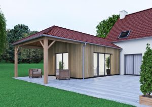 Extension de maison traditionnelle en tuiles avec préau Extension de maison traditionnelle préau bois