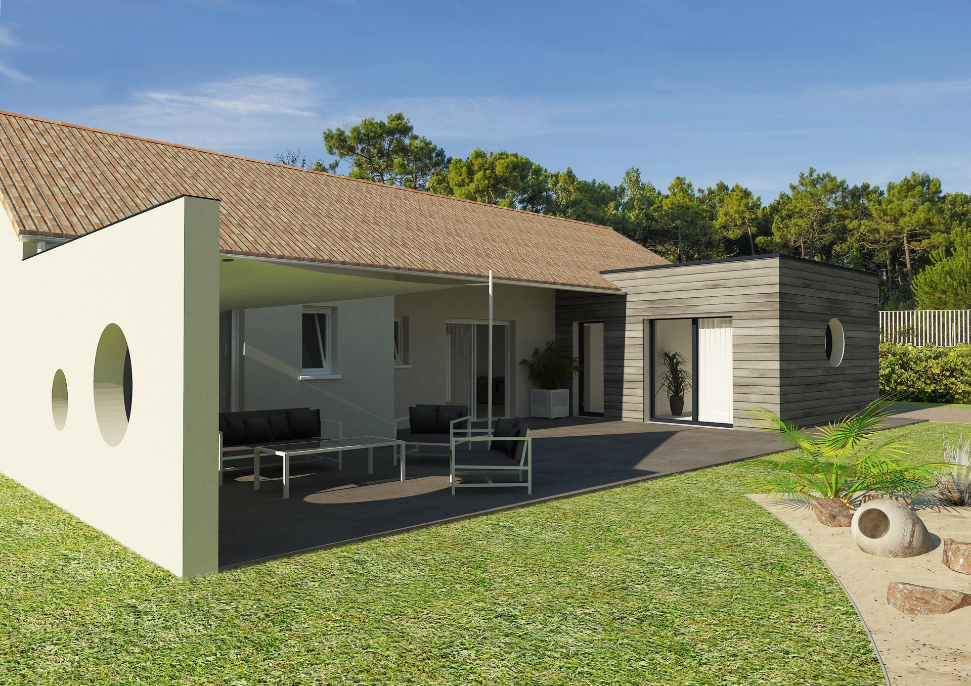 Agrandissement maison contemporaine cube modele Soleo