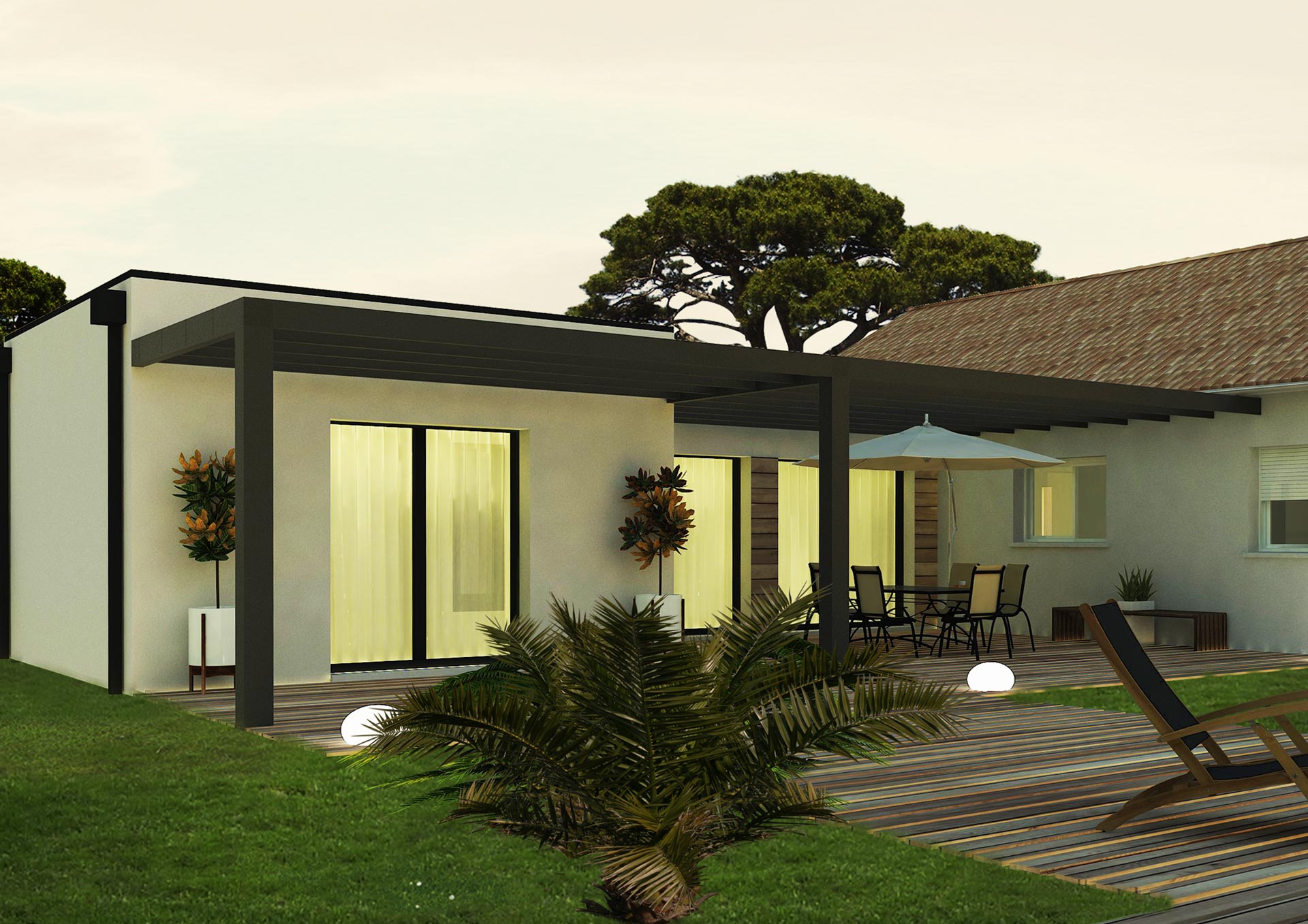 Agrandissement maison design pergola terrasse