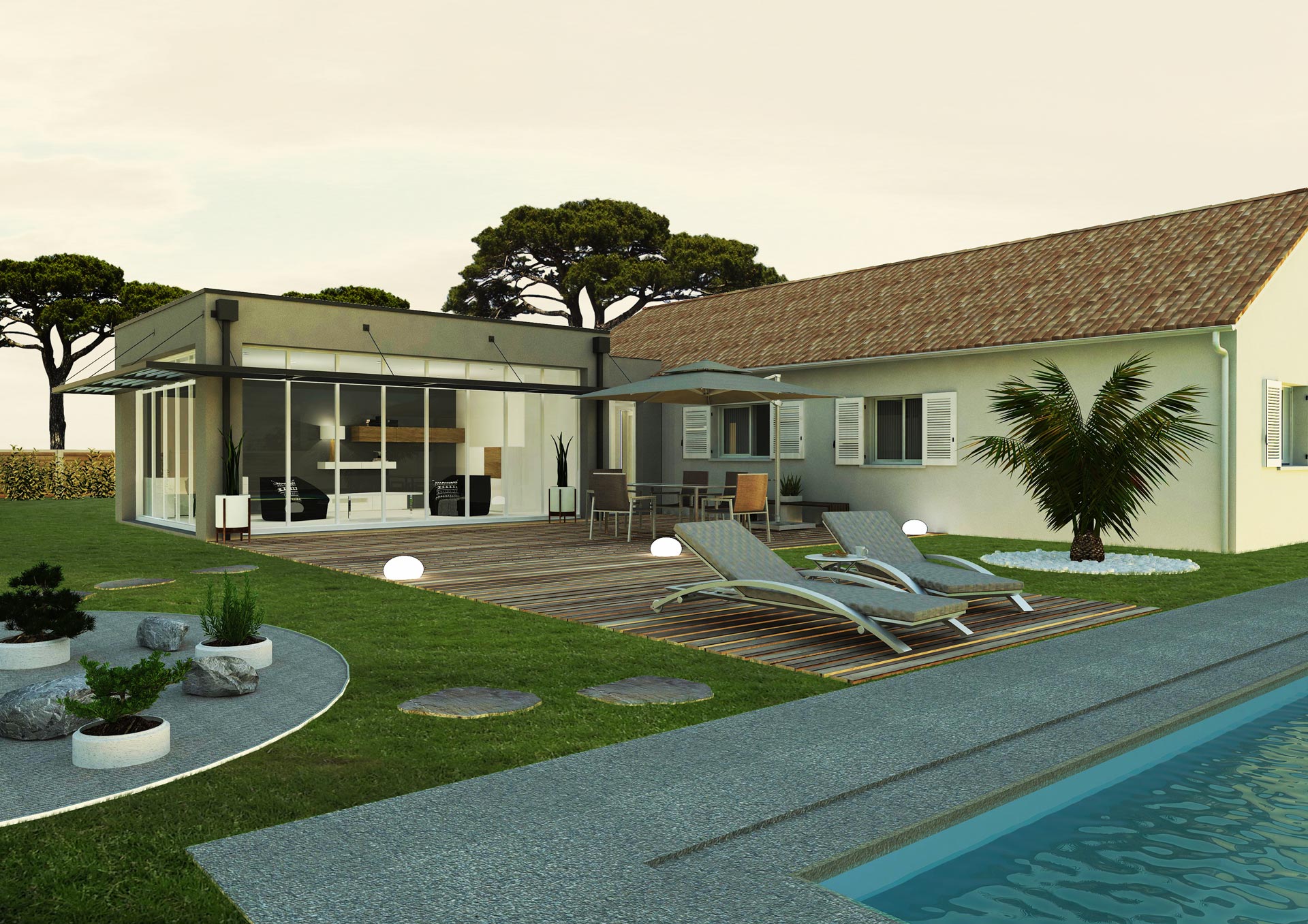 Agrandissement maison design piscine poolhouse URBAN