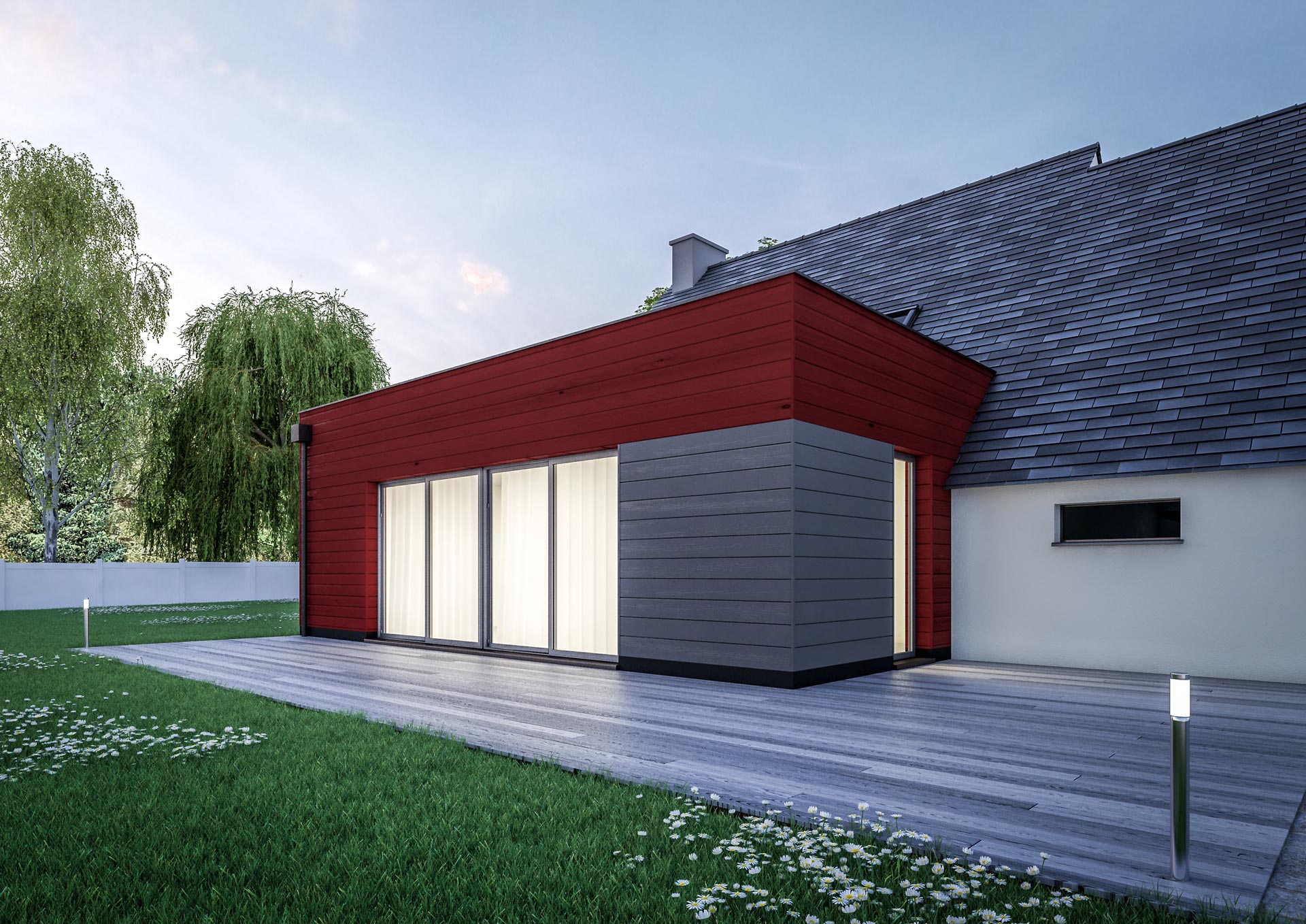 Extension maison contemporaine cube modele ground