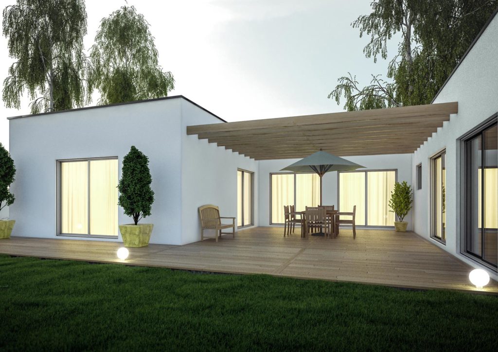 Extension maison design pergola terrasse