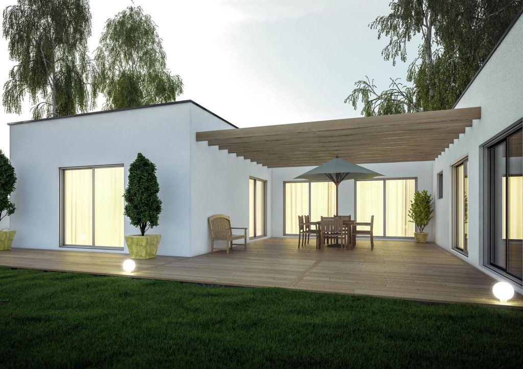 Extension maison design pergola terrasse