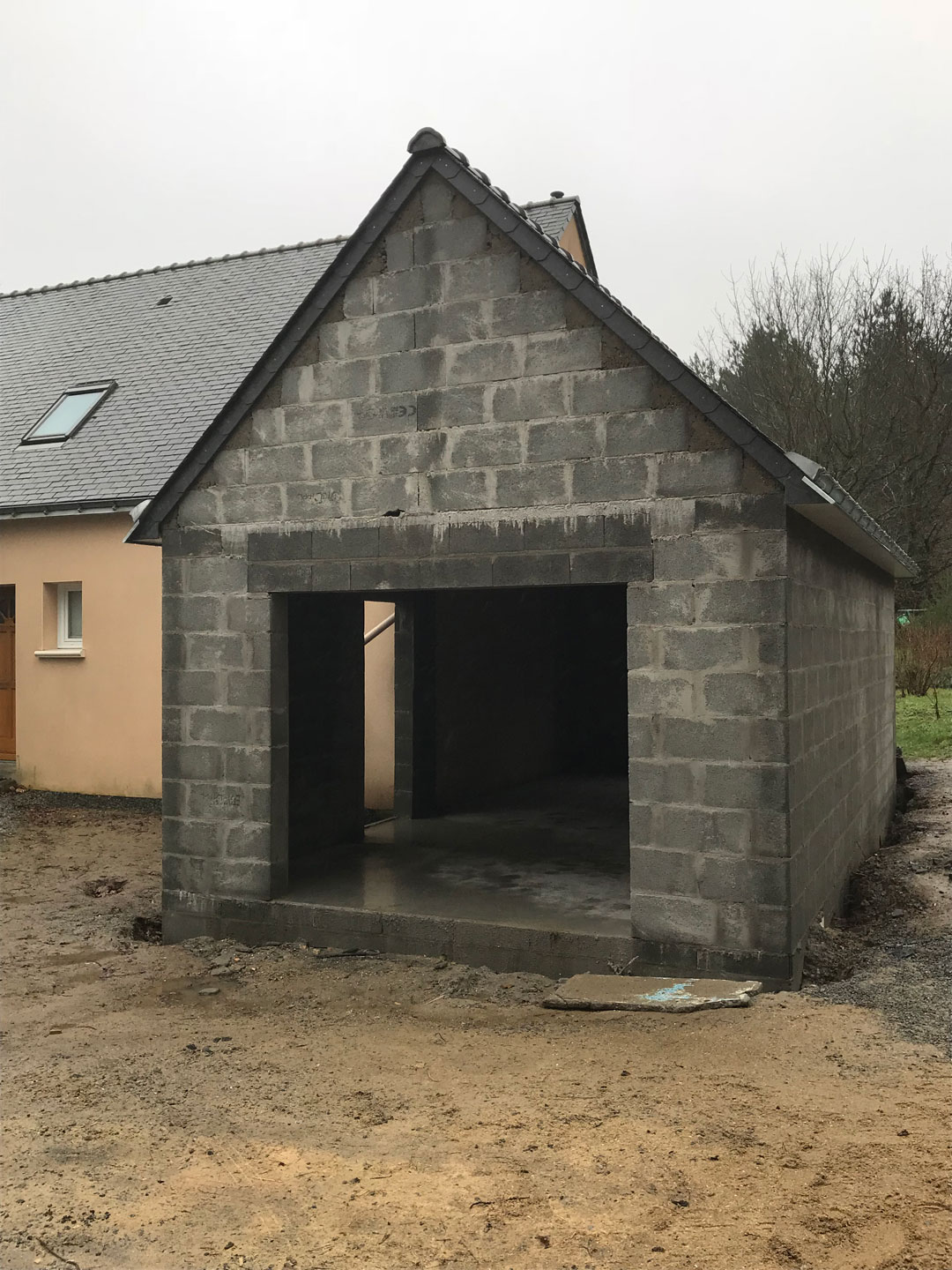 extension garage parpaing et ardoises 44500