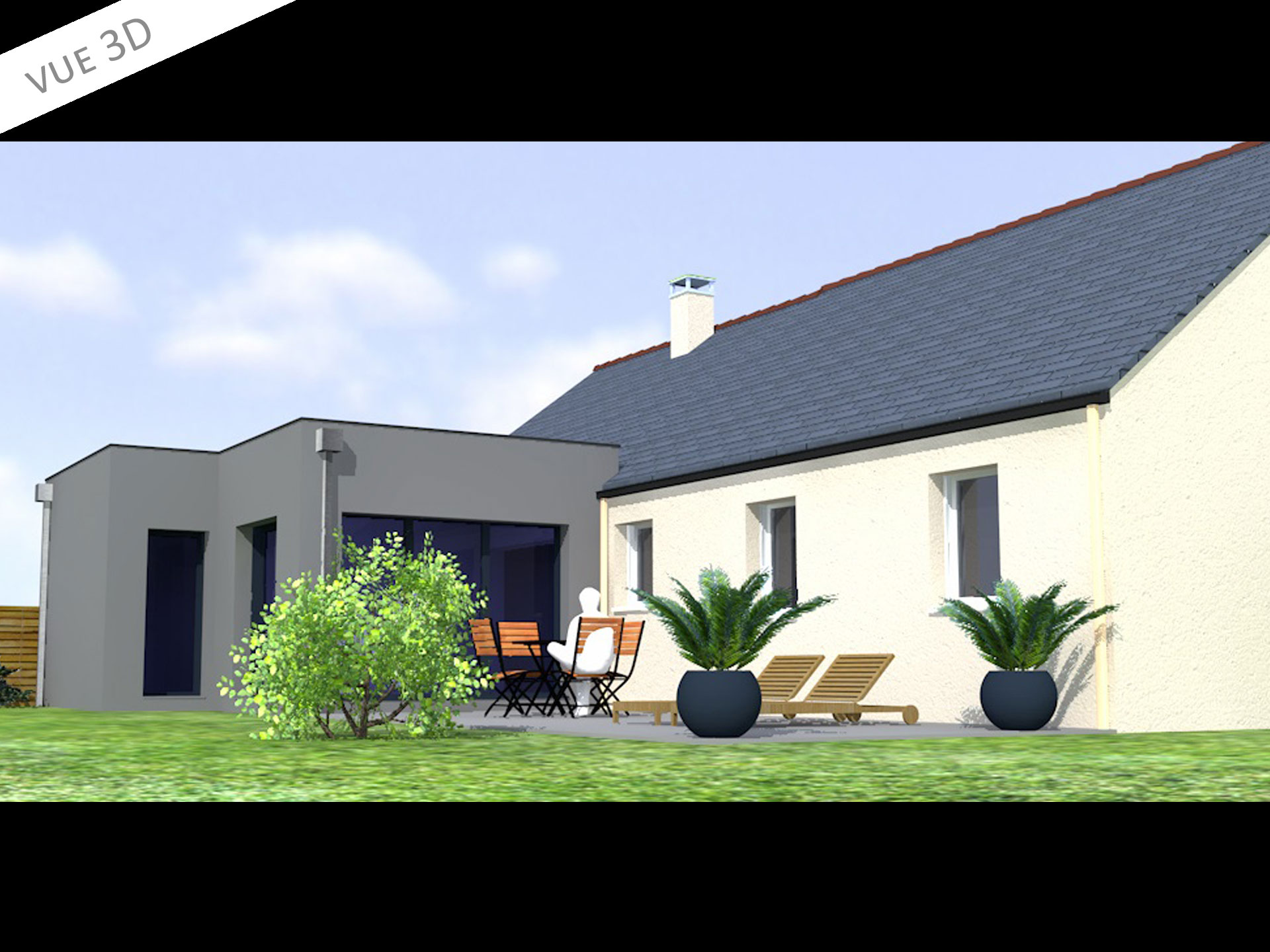 plan 3D extension maison 44260