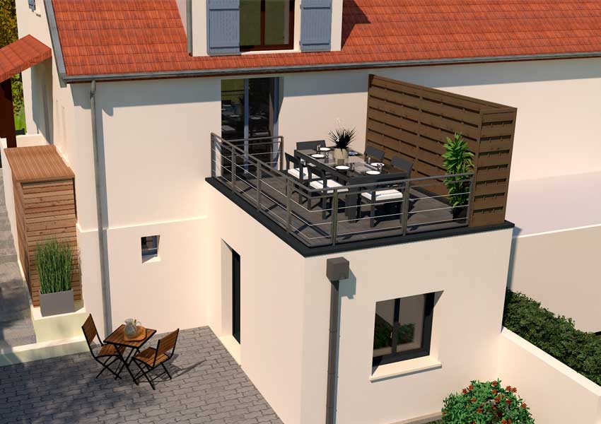 Une terrasse accessible au-dessus de l'extension en parpaing