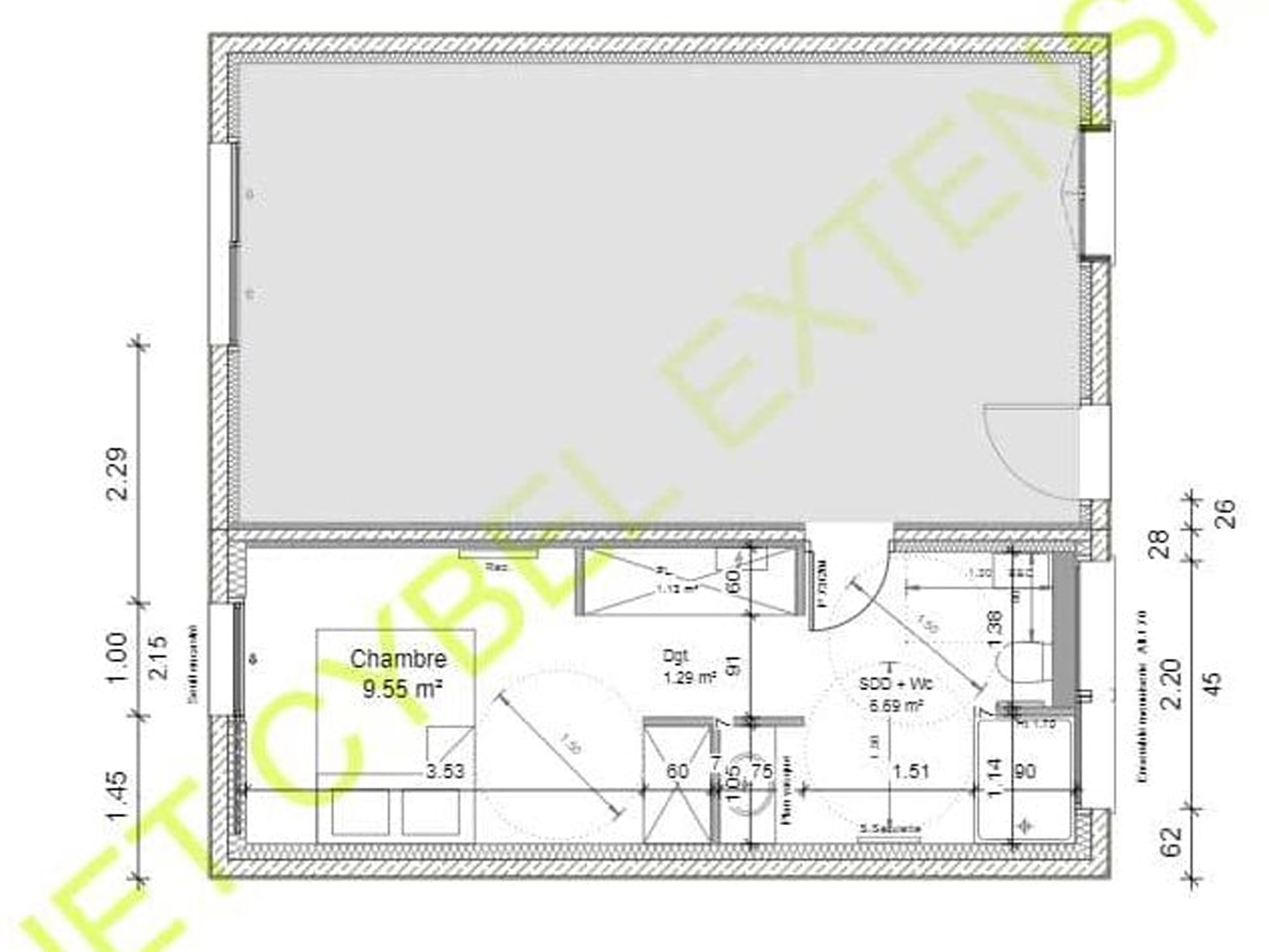 Plan d'agrandissement d'une chambre PMR