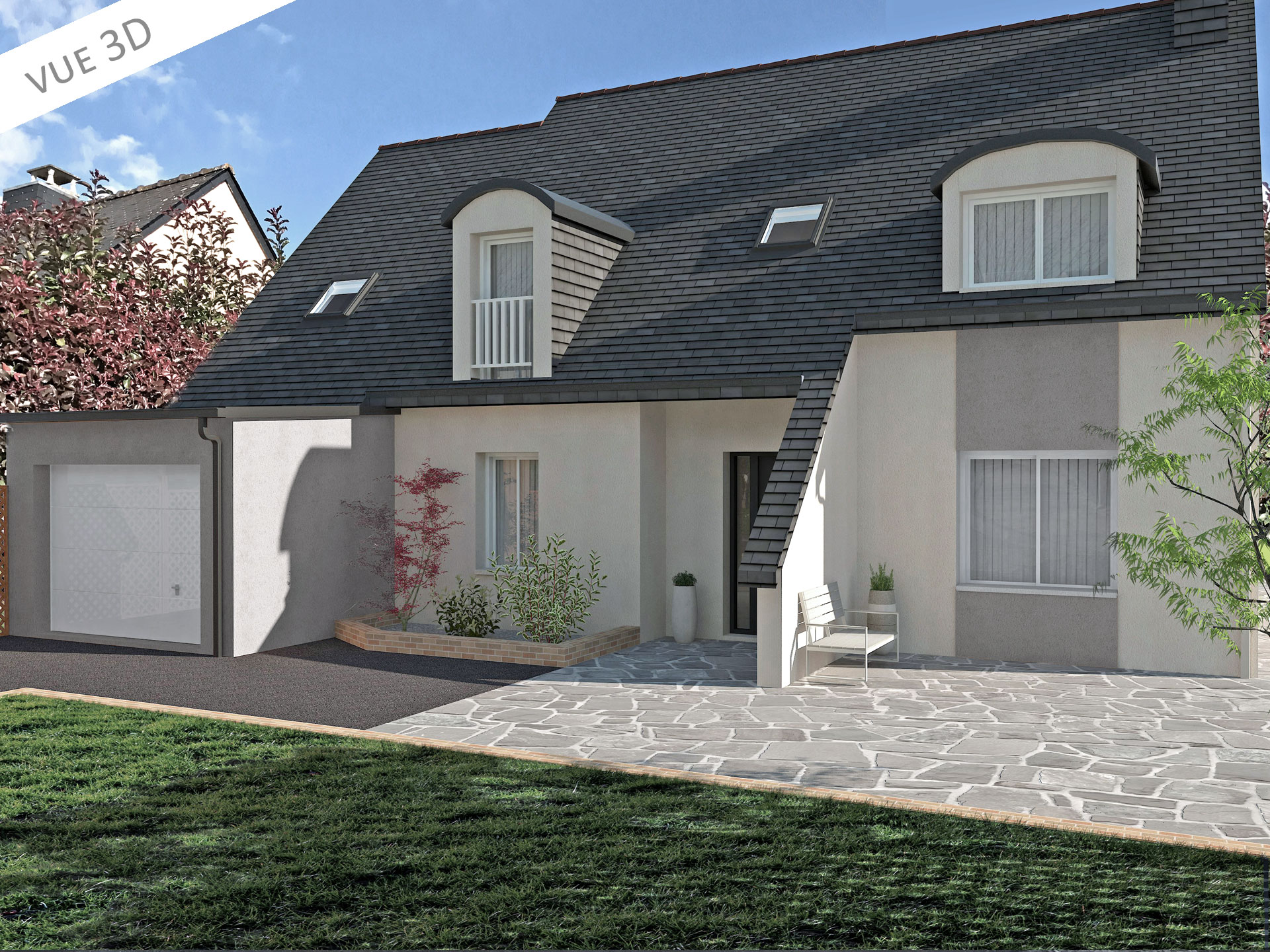 plan 3d projet extension garage et ravalement 35235