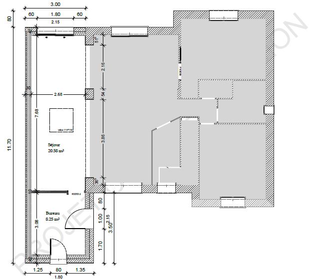 Un plan d'extension d'une entrée et d'un salon