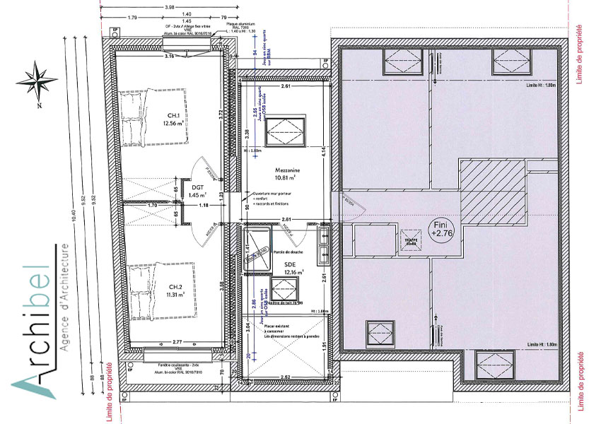 Le plan de la maison avec l'étage de l'agrandissement, située à L'Hermitage.