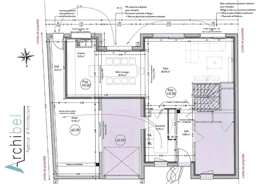 Plan du rez-de-chaussée de la maison avec l'agrandissement à L'Hermitage