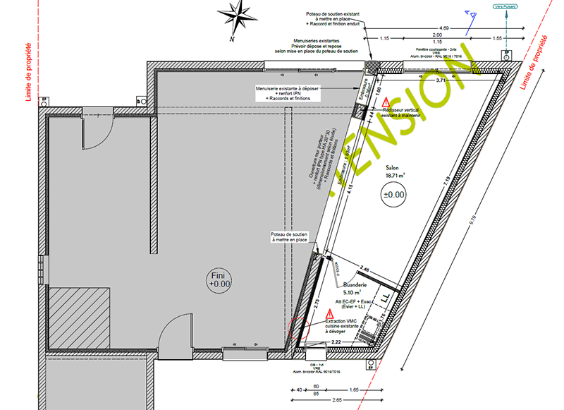 Le plan de l'extension de la maison à Thorigné-Fouillard.