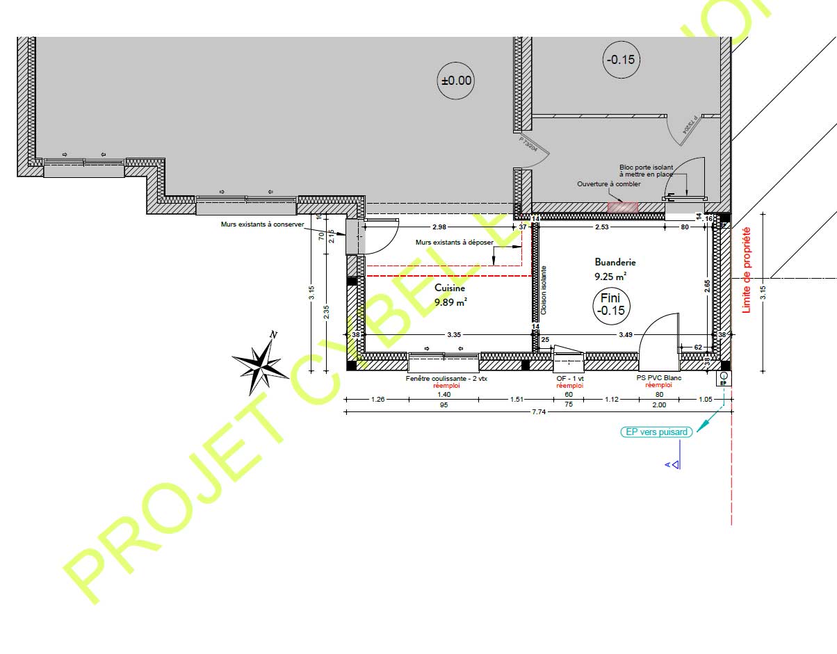 Plan de l'agrandissement contemporain de maison à Saint-Gilles.