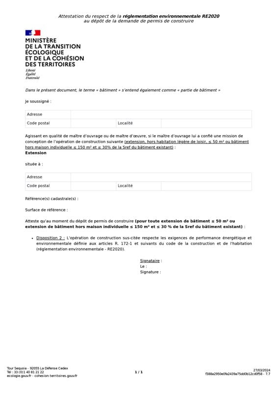 Attestation RE 2020 adaptée