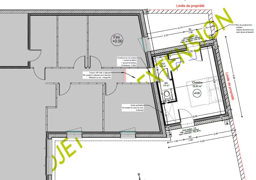 Plan extension maison sur pignon
