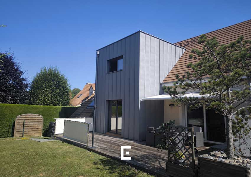 L'extension côté jardin à Amfreville