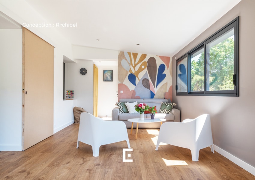 Le coin détente dans les nouveaux mètres carrés à Pacé